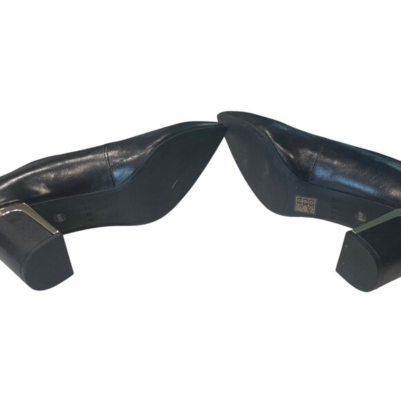 DKNY Black Leather Block Heel Pumps Size 6.5 Classic Durable Elegant - Picture 4 of 5